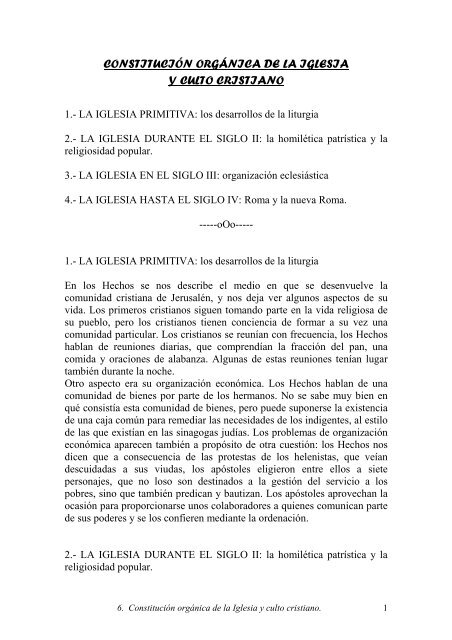 6. Constitución orgánica de la Iglesia y culto cristiano - Parroquia de ...