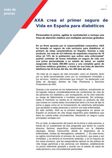 AXA crea el primer seguro de Vida en España para diabéticos