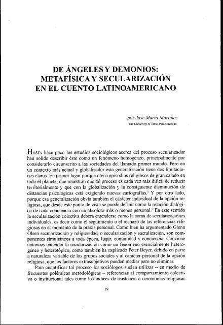 de ángeles y demonios; metafísica y secularización en el cuento ...