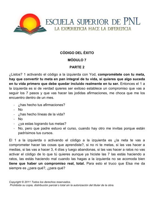 Código Del éxito Módulo 7 Parte 2 Escuela Superior De Pnl