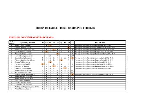 BOLSA DE EMPLEO DESGLOSADA POR PERFILES - ITACyL