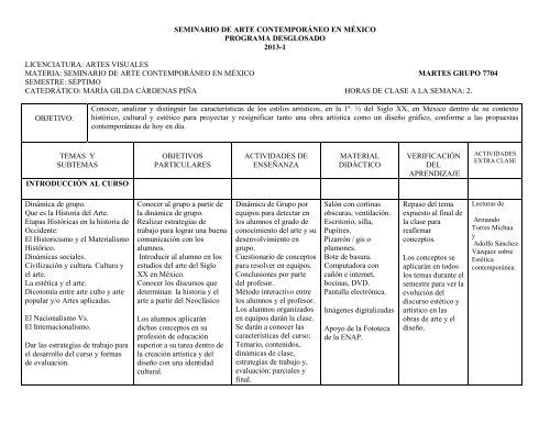 seminario de arte contemporáneo en méxico programa desglosado ...