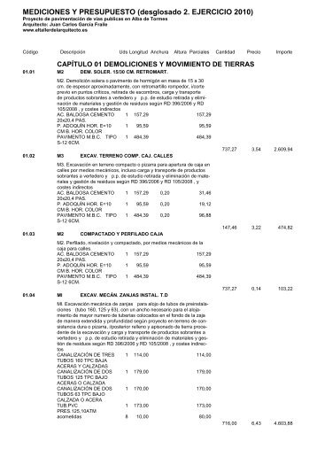 mediciones y presupuesto desglosado 2 pavimentacion vias ...