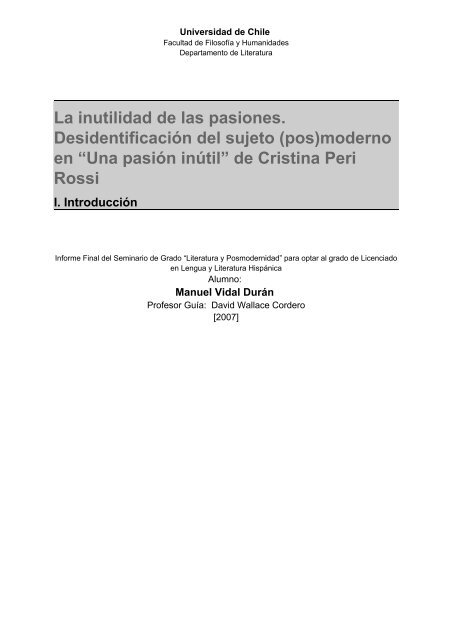 “Una pasión inútil” de Cristina Peri Rossi - Tesis Electrónicas ...