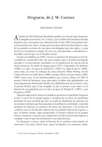 Desgracia, de J. M. Coetzee