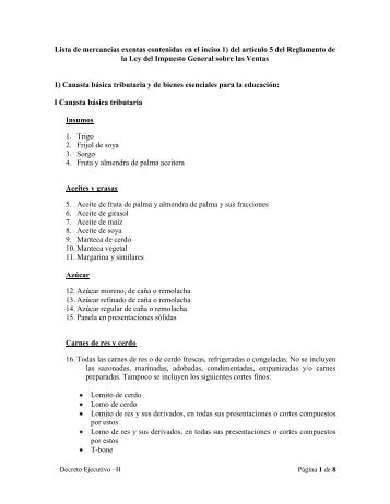 Lista de mercancías exentas contenidas en el inciso 1) del artículo 5 ...