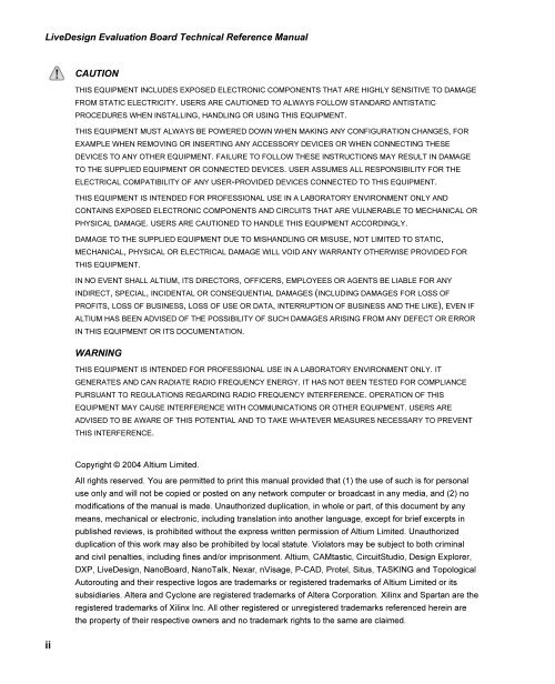 Livedesign Evaluation Board Technical Reference Manual - Altium