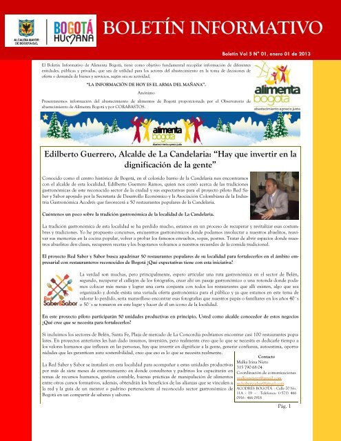 Boletin informativo Vol 5 Nº 01(ene 01-2013). - Alimenta Bogotá