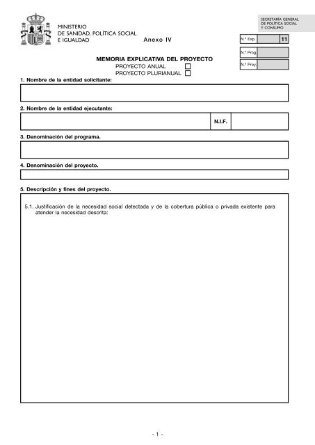 Anexo IV MEMORIA EXPLICATIVA DEL PROYECTO - Ministerio de ...