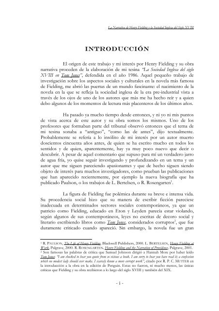 La Narrativa de Henry Fielding y la Sociedad Inglesa del Siglo XVIII