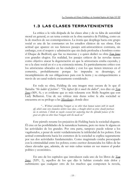 La Narrativa de Henry Fielding y la Sociedad Inglesa del Siglo XVIII