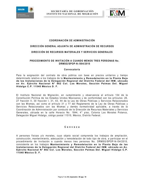 Convocatoria - Instituto Nacional de Migración