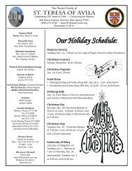 Our Holiday Schedule: - St Teresa of Avila Parish