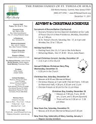 ADVENT & CHRISTMAS SCHEDULE - St Teresa of Avila Parish