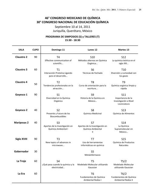 Programa General en pdf Clausura - Sociedad Química de México