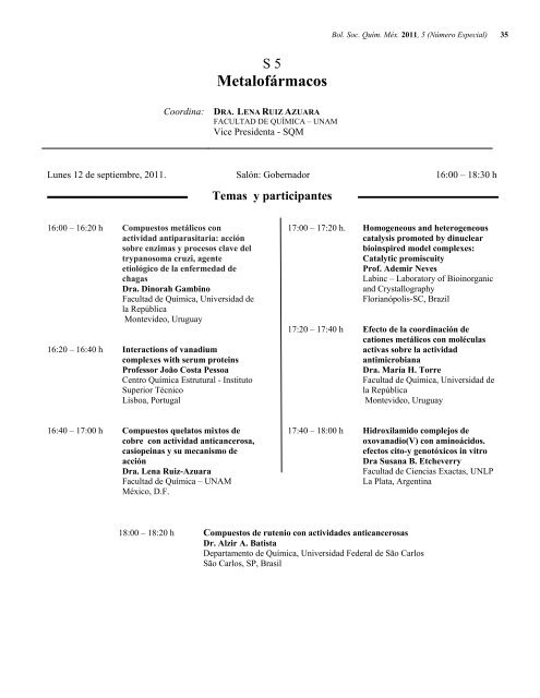 Programa General en pdf Clausura - Sociedad Química de México