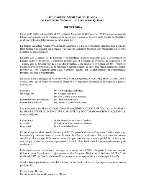 Programa General en pdf Clausura - Sociedad Química de México