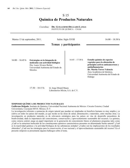 Programa General en pdf Clausura - Sociedad Química de México