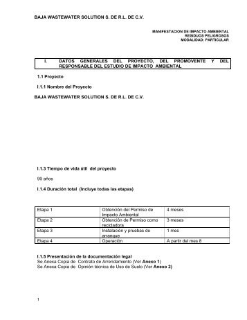 baja wastewater solution s. de rl de cvi datos ... - sinat - Semarnat