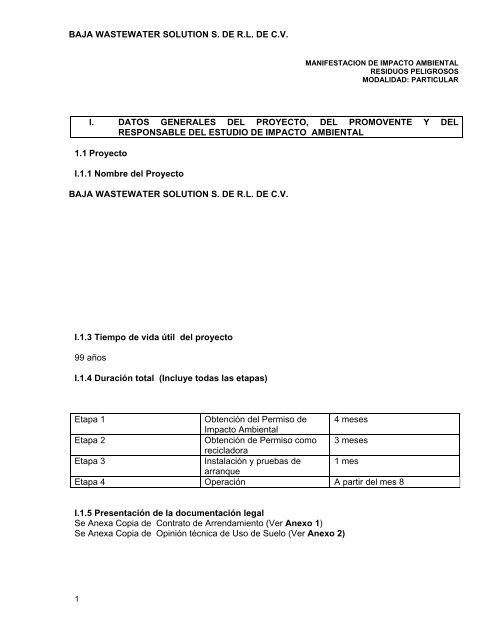 baja wastewater solution s. de rl de cvi datos ... - sinat - Semarnat