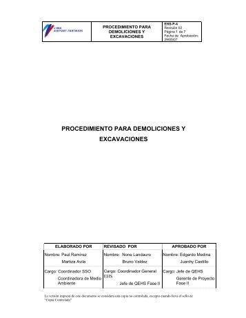 procedimiento para demoliciones y excavaciones - Aeropuerto ...