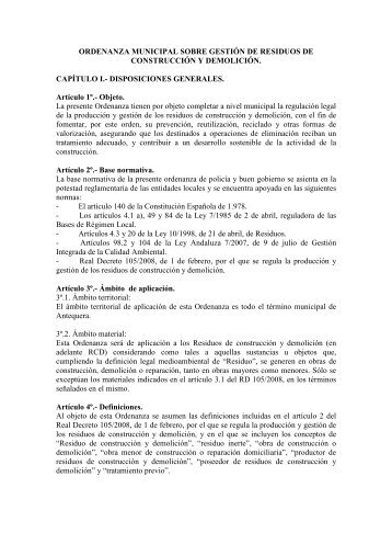 Ordenanza Municipal sobre Gestión de Residuos de Construcción y ...