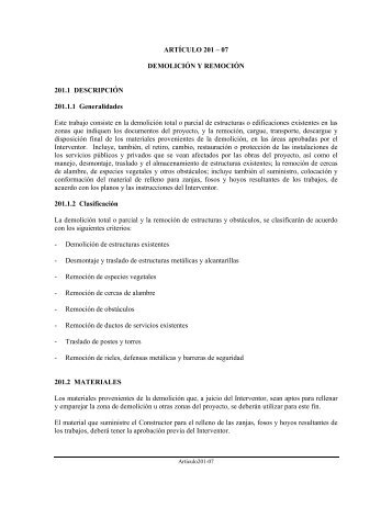 ARTÍCULO 201 – 07 DEMOLICIÓN Y REMOCIÓN 201.1 ...