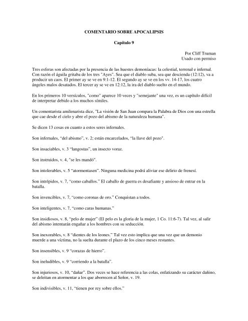 COMENTARIO SOBRE APOCALIPSIS Capítulo 9 Por Cliff Truman ...