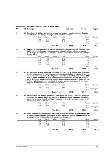 Presupuesto parcial nº 1 DEMOLICIÓN Y ALBAÑILERÍA Nº Ud ...