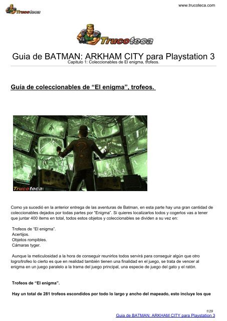 Guia de BATMAN: ARKHAM CITY para Playstation 3 