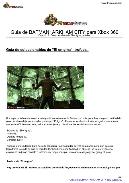 Guia de BATMAN: ARKHAM CITY para Xbox 360 - Trucoteca.com