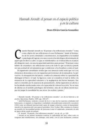 Hannah Arendt: el pensar en el espacio político y en la cultura