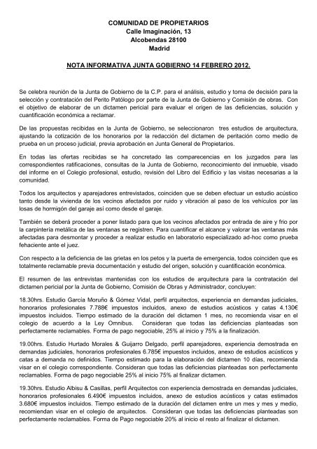 Comunidad De Propietarios Calle Imaginacion 13