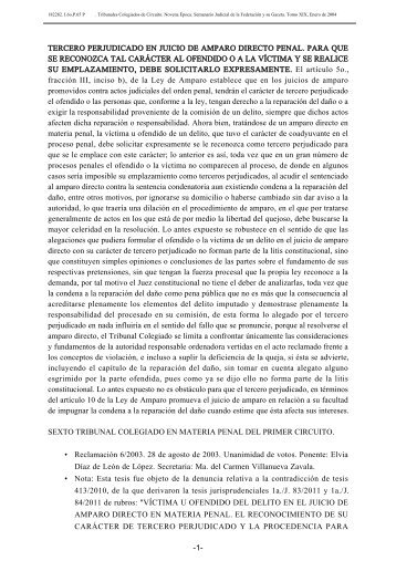 tercero perjudicado en juicio de amparo directo penal. para que se ...
