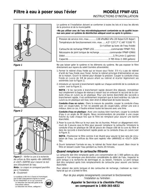 Undersink Water Filter MODEL FPWF-US1 - Depco Pump Company