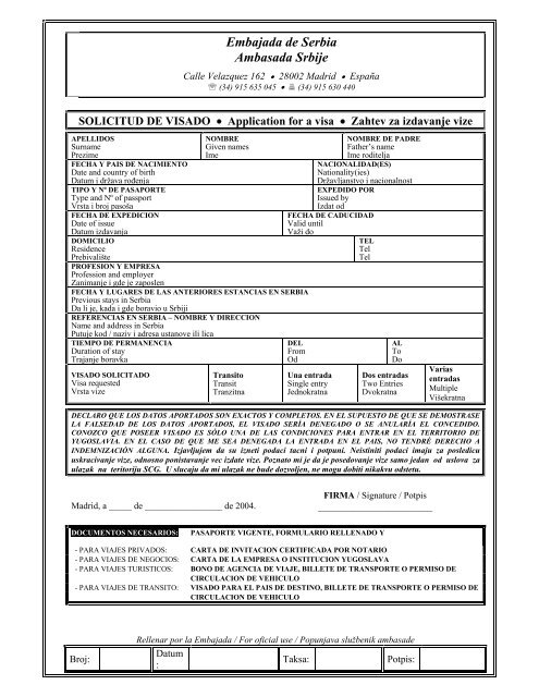 Solicitud Visado Embajada De Serbia