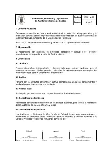 Evaluación, Selección y Capacitación de Auditores Internos de ...