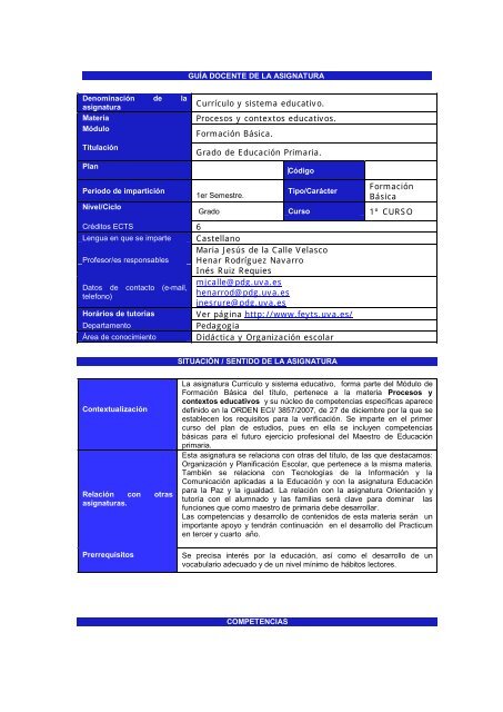ficha técnica de la asignatura - Facultad de Educación y Trabajo