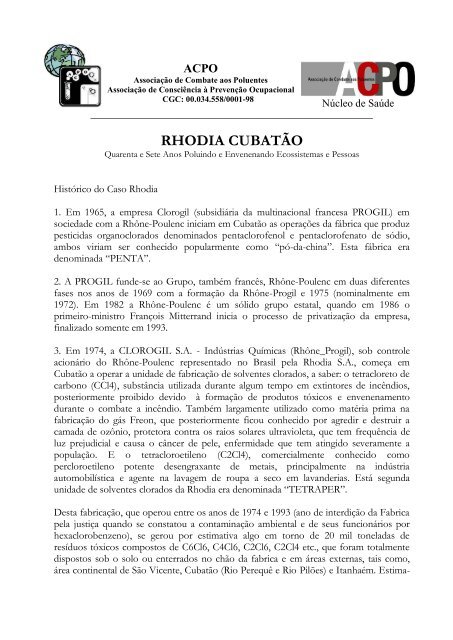 HISTÓRICO CASO RHODIA - ACPO