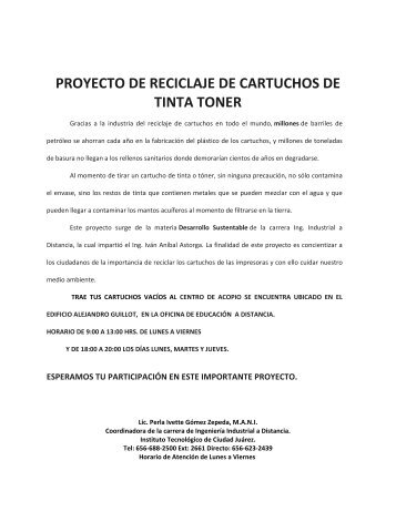 proyecto de reciclaje de cartuchos de tinta toner - ITCJ