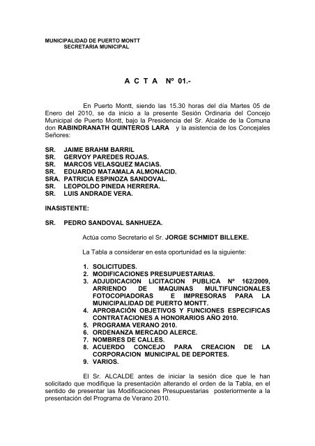 ACTA Nº 01. - Transparencia Municipal - Municipalidad de Puerto ...