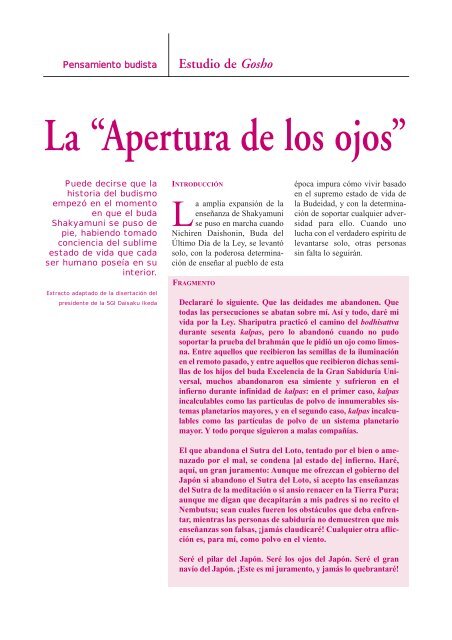 La “Apertura de los ojos” - Soka Gakkai de España