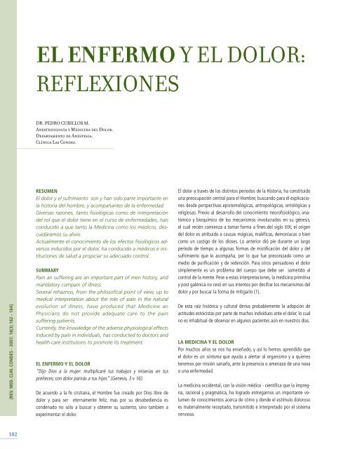 EL ENFERMO Y EL DOLOR: REFLEXIONES - Clínica Las Condes EL ENFERMO Y EL DOLOR: REFLEXIONES - Clínica Las Condes