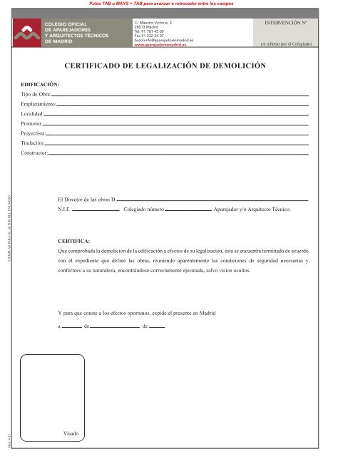 certificado de legalización de demolición - Aparejadores de Madrid