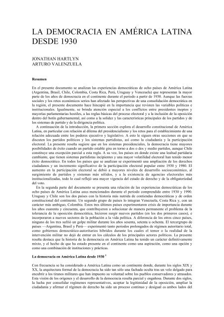 LA DEMOCRACIA EN AMÉRICA LATINA DESDE 1930 - Este País