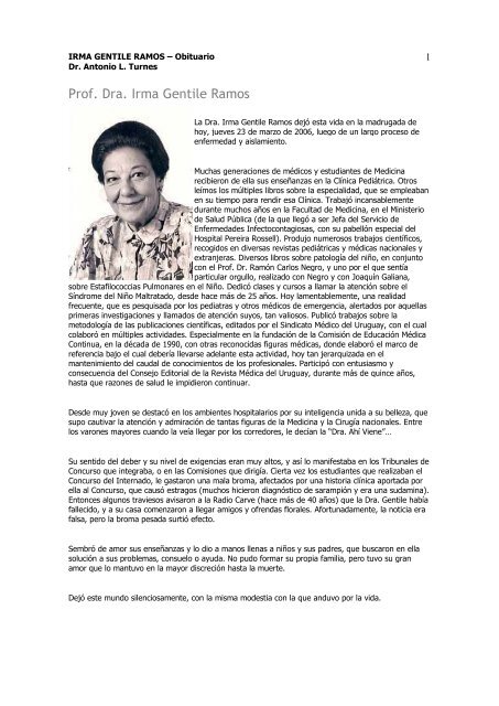 Prof. Dra. Irma Gentile Ramos - Sindicato Médico del Uruguay