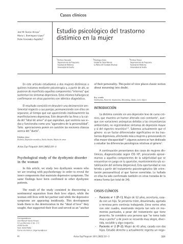 Estudio psicológico del trastorno distímico en la mujer - Actas ...