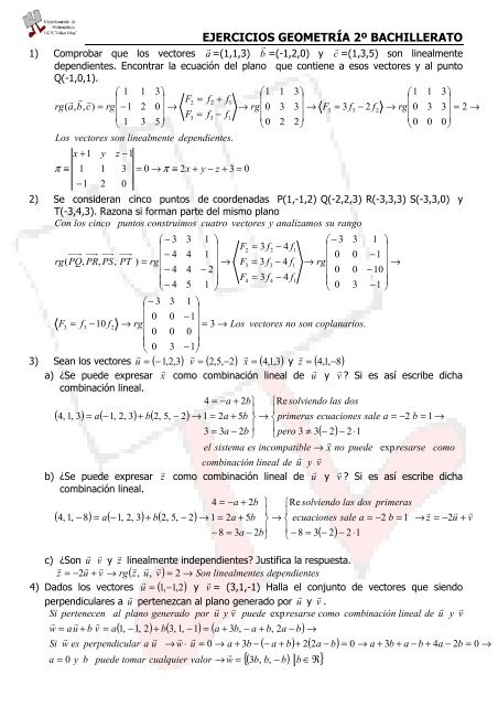 EJERCICIOS GEOMETRÍA 2º BACHILLERATO