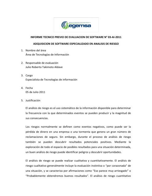 Informe técnico previo de evaluación de software N° 03 ... - EGEMSA