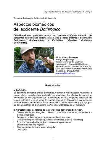 Aspectos Biomédicos del accidente bothropico - Praxis Consors